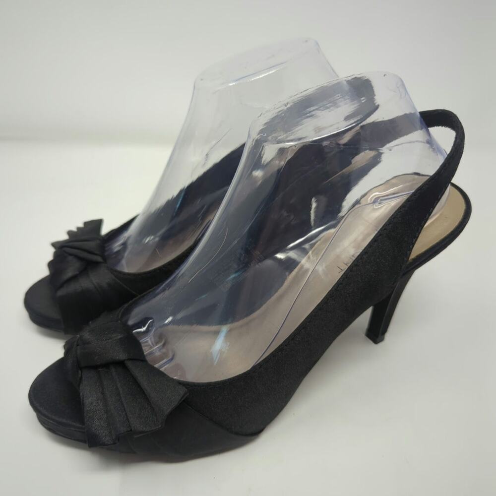 Fioni Jeana Black Bow Open Toe Stiletto Pump Slingback Womens Size 9